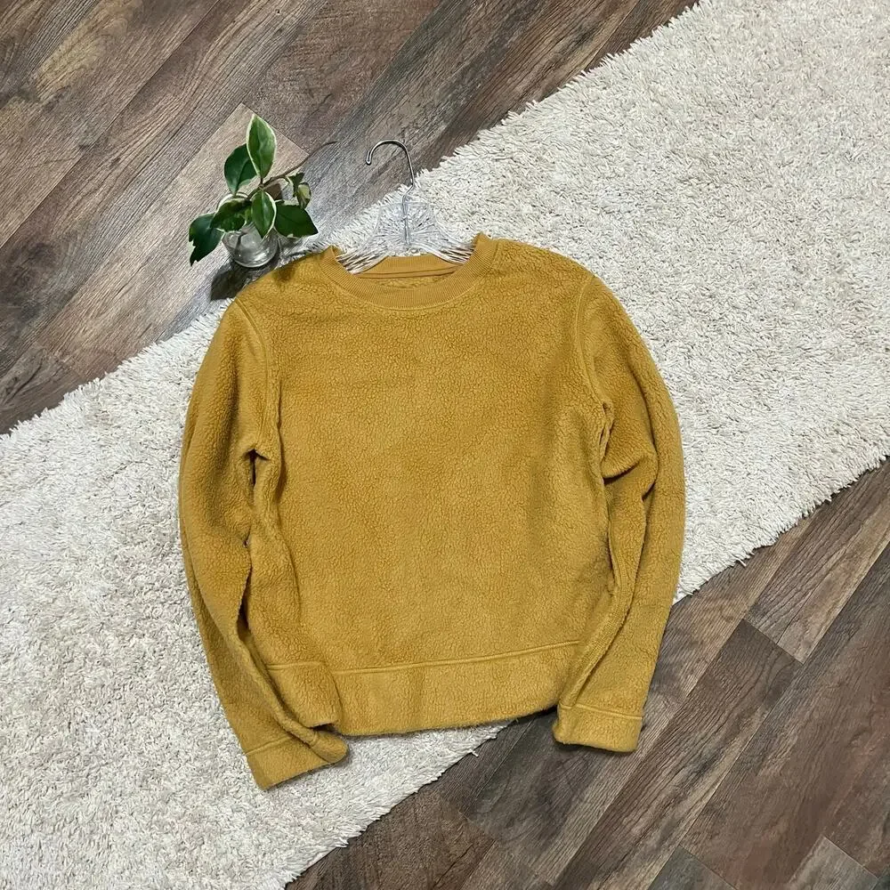 Everlane Size XXS Mustard Yellow ReNew Plush Fleece Crewneck Pullover Sweatshirt